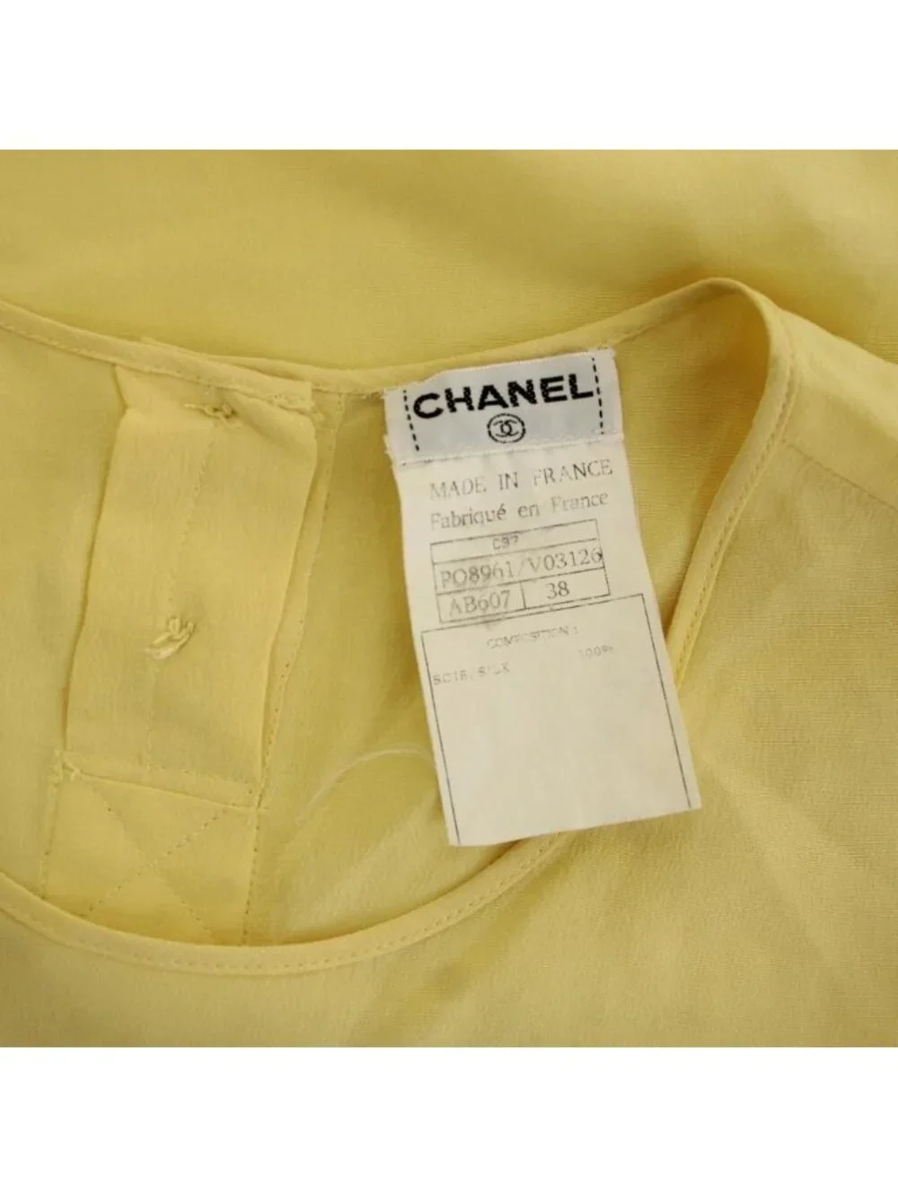Chanel Blouse Shirt Sleeveless Silk 38 Yellow HN